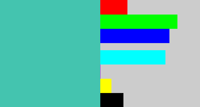 Hex color #44c4af - greeny blue