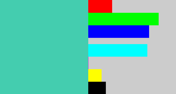 Hex color #44cdaf - greeny blue