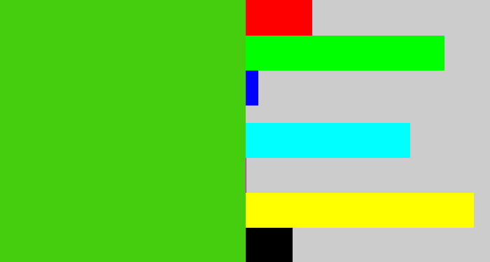 Hex color #44ce0e - frog green