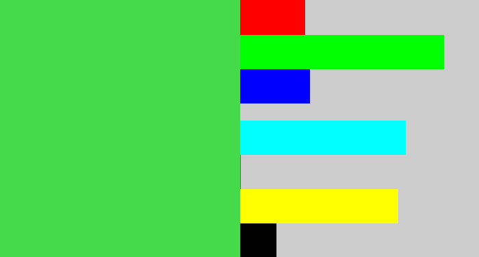 Hex color #44da4a - lightish green