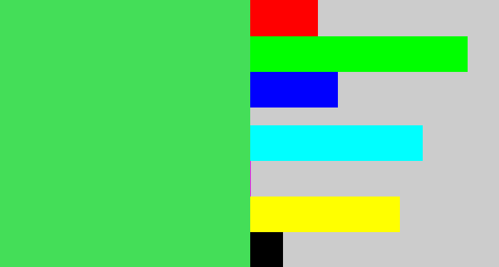 Hex color #44de58 - lightish green