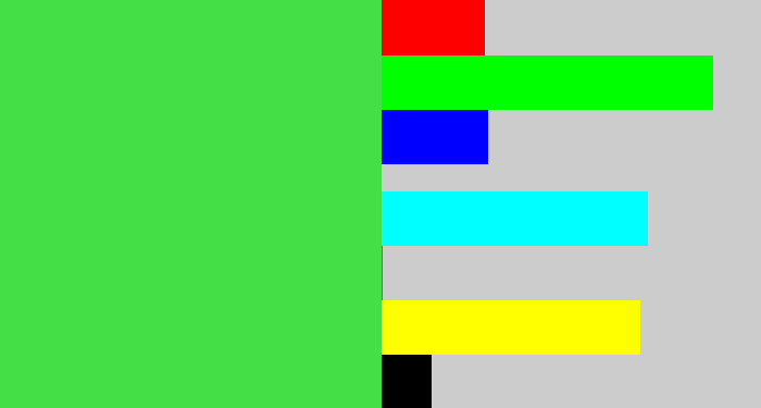 Hex color #44df47 - light neon green