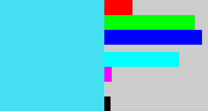 Hex color #44dff0 - bright cyan