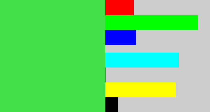 Hex color #44e049 - light neon green