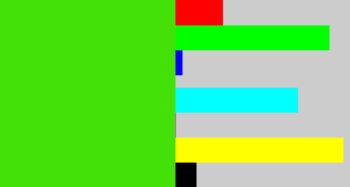 Hex color #44e109 - vivid green