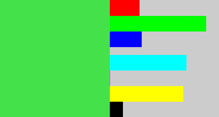 Hex color #44e14b - light neon green