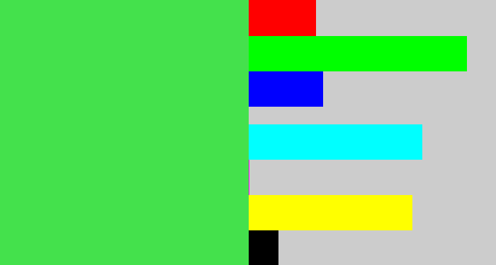 Hex color #44e14c - light neon green