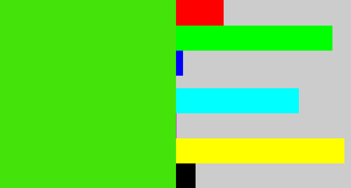 Hex color #44e40a - vivid green