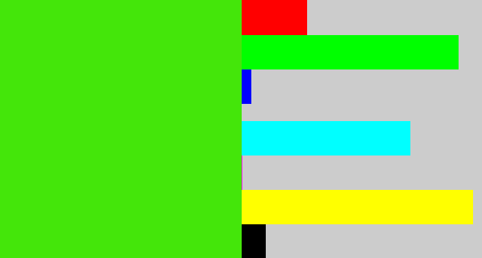 Hex color #44e60a - vivid green