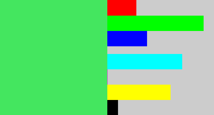 Hex color #44e65f - light neon green