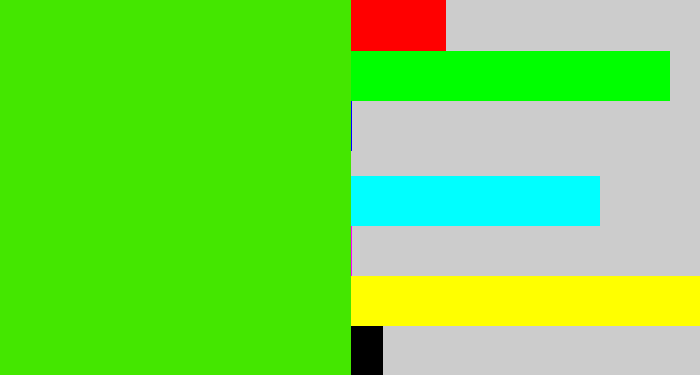 Hex color #44e700 - vivid green