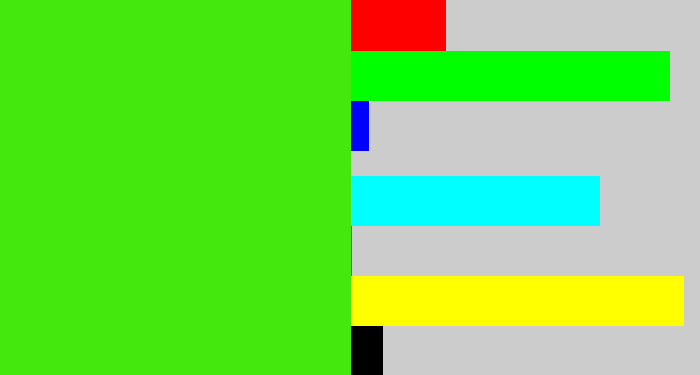 Hex color #44e80c - vivid green