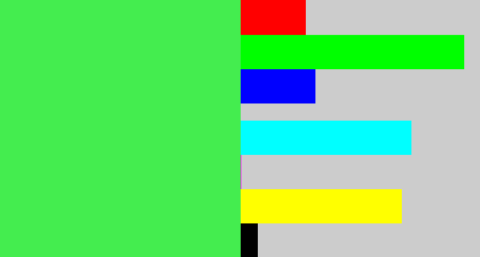 Hex color #44ed4f - light neon green