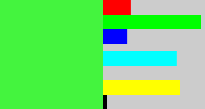 Hex color #44f43e - light neon green