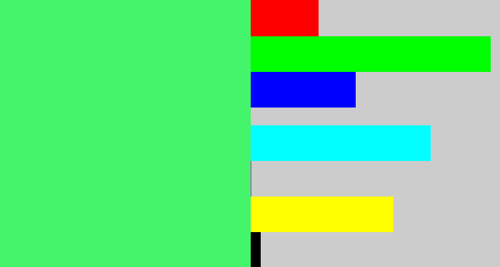 Hex color #44f46a - light bright green