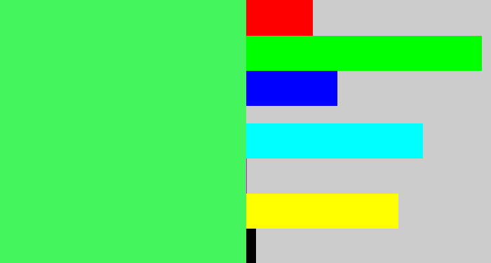 Hex color #44f55e - light neon green