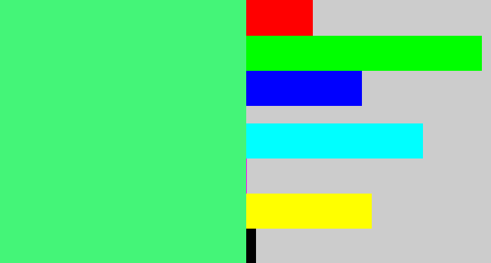 Hex color #44f578 - weird green