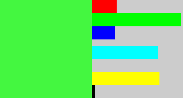 Hex color #44f740 - light neon green