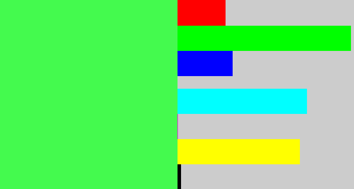 Hex color #44fa4e - light neon green