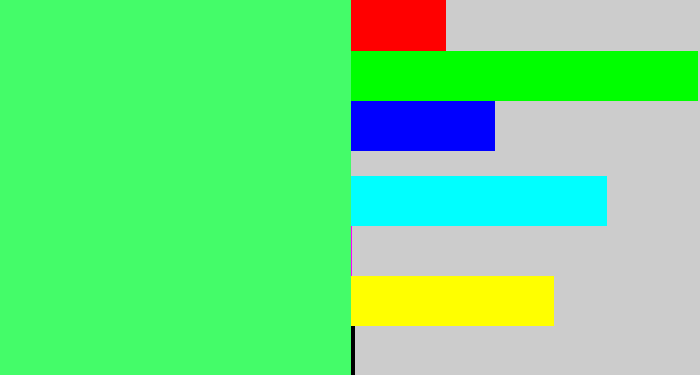 Hex color #44fc69 - light bright green
