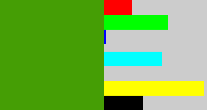 Hex color #459e05 - grassy green
