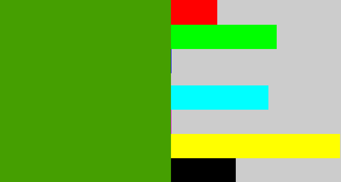 Hex color #459f01 - grassy green