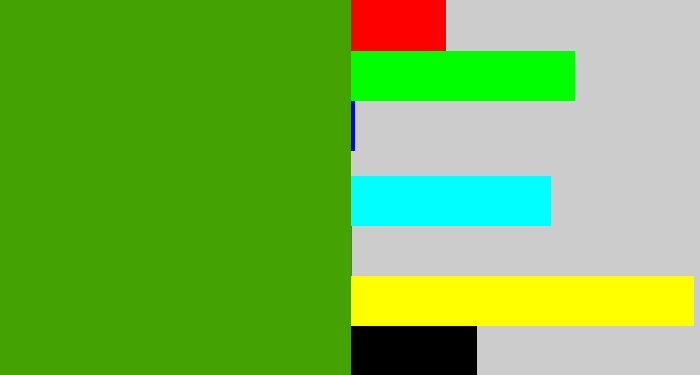 Hex color #45a203 - grassy green
