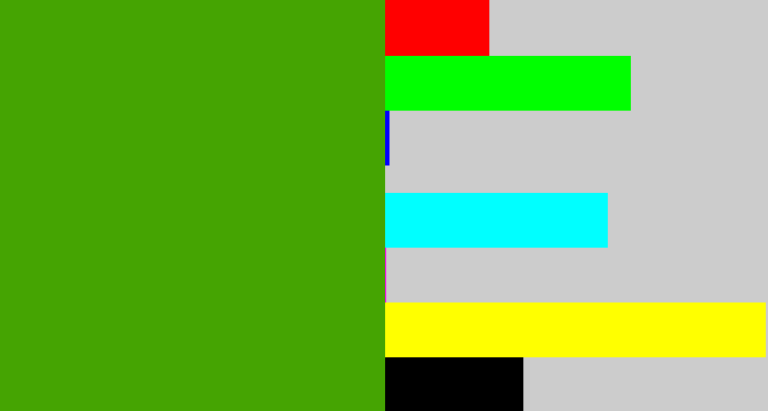 Hex color #45a402 - grassy green