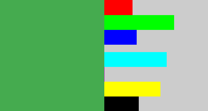 Hex color #45ab4f - medium green