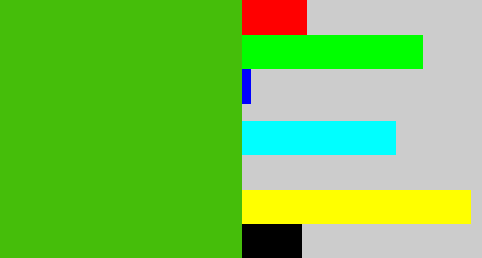Hex color #45be0a - frog green