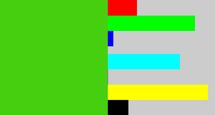 Hex color #45cf0e - frog green