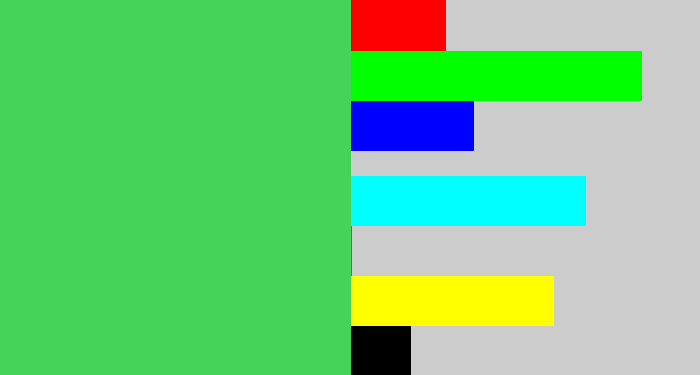 Hex color #45d459 - lightish green