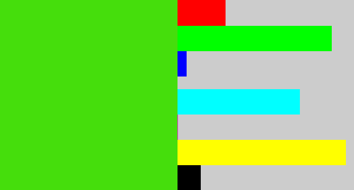 Hex color #45de0c - vivid green