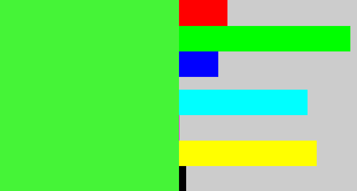 Hex color #45f437 - light neon green