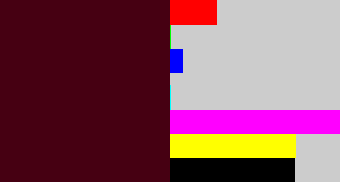 Hex color #460012 - dark maroon