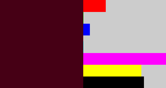 Hex color #460015 - dark maroon