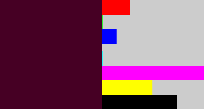 Hex color #460024 - dark plum