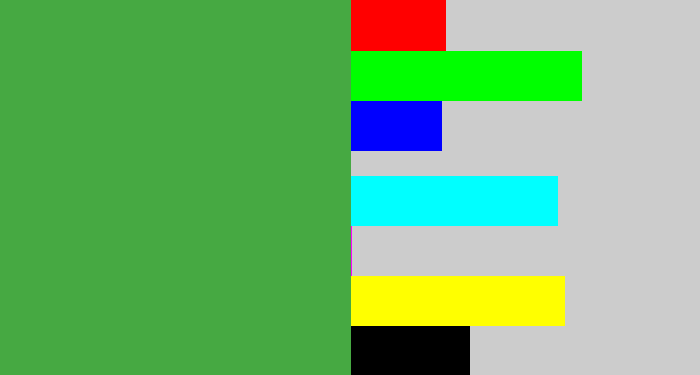 Hex color #46a942 - mid green