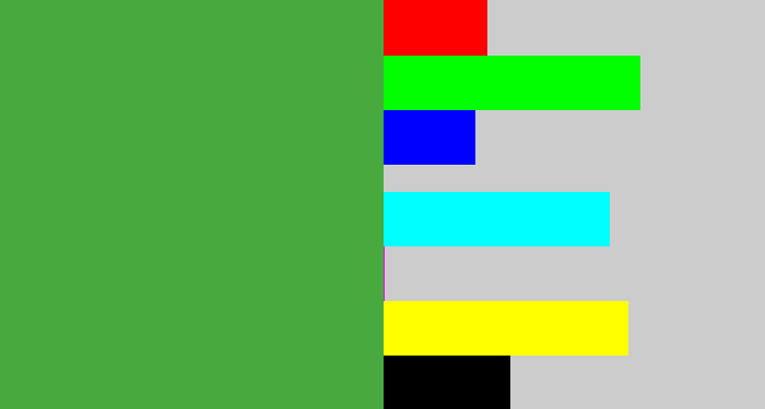 Hex color #46aa3e - mid green