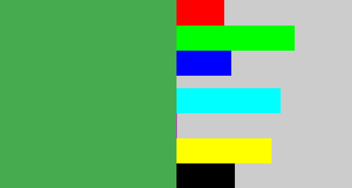 Hex color #46aa4e - mid green
