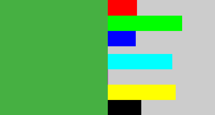 Hex color #46b042 - mid green