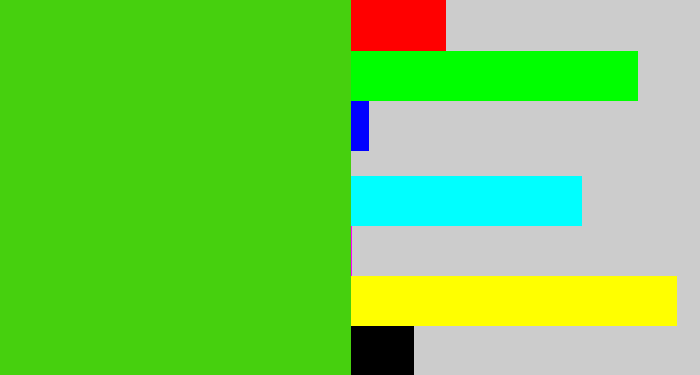 Hex color #46d00e - frog green