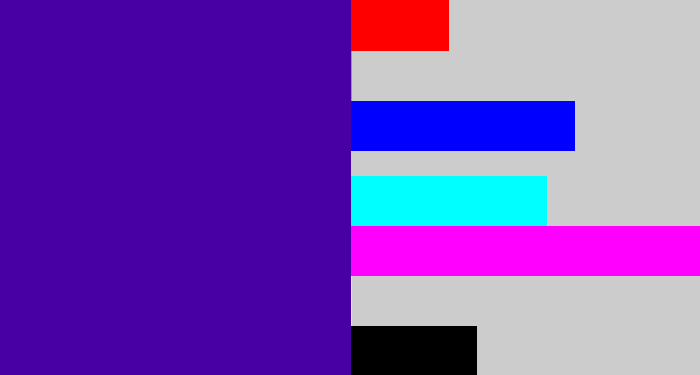 Hex color #4700a3 - indigo blue