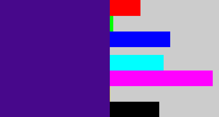 Hex color #47088b - indigo