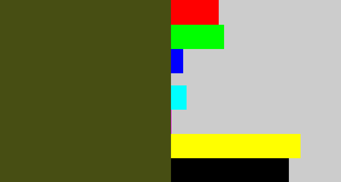 Hex color #474e13 - army green