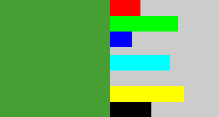Hex color #479e32 - mid green