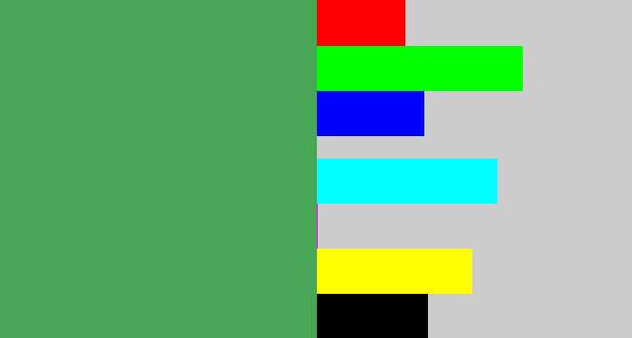 Hex color #47a756 - dark pastel green