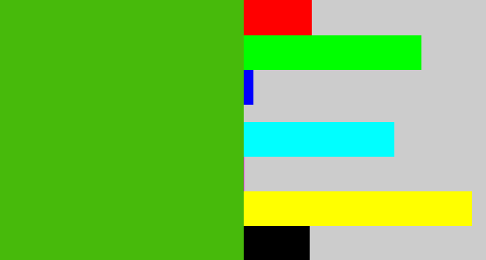 Hex color #47ba0b - frog green