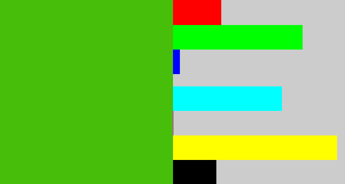 Hex color #47be0a - frog green