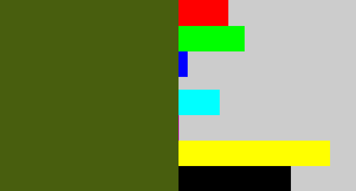 Hex color #485e0e - camouflage green